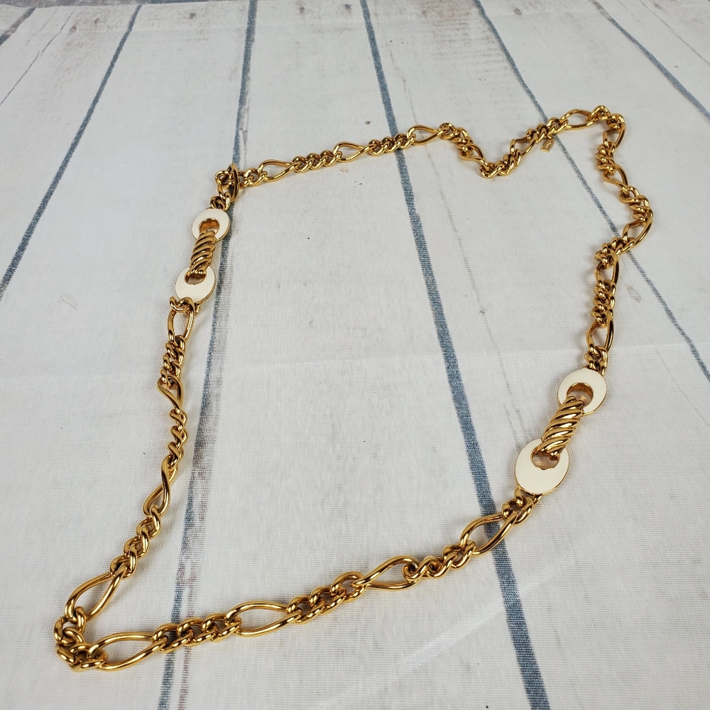 Vintage Monet Gold Cream Enamel Necklace